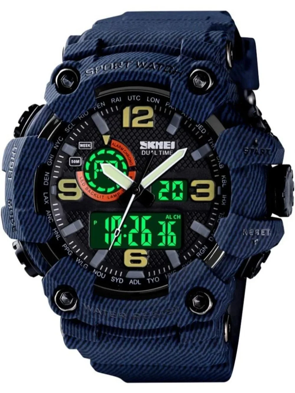 Men Denim&Blue Analog Quartz S-Shock Waterproof Outdoor Sports LED Digital Watch